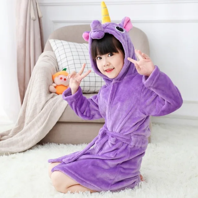 purple tenma Зимняя ночная рубашка с капюшоном с единорогом; детские халаты; детский банный халат для мальчиков и девочек; Пижама; детская одежда для сна; одежда для сна - Цвет: purple tenma