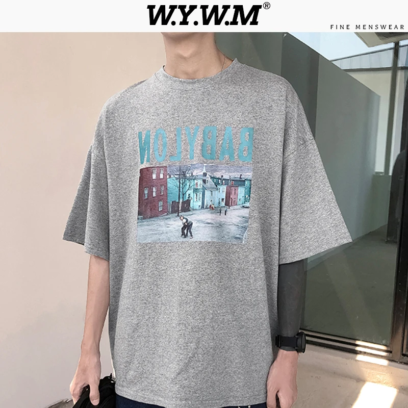 WYWM уличная футболка Летняя мужская с принтом Harajuku унисекс коротким рукавом для