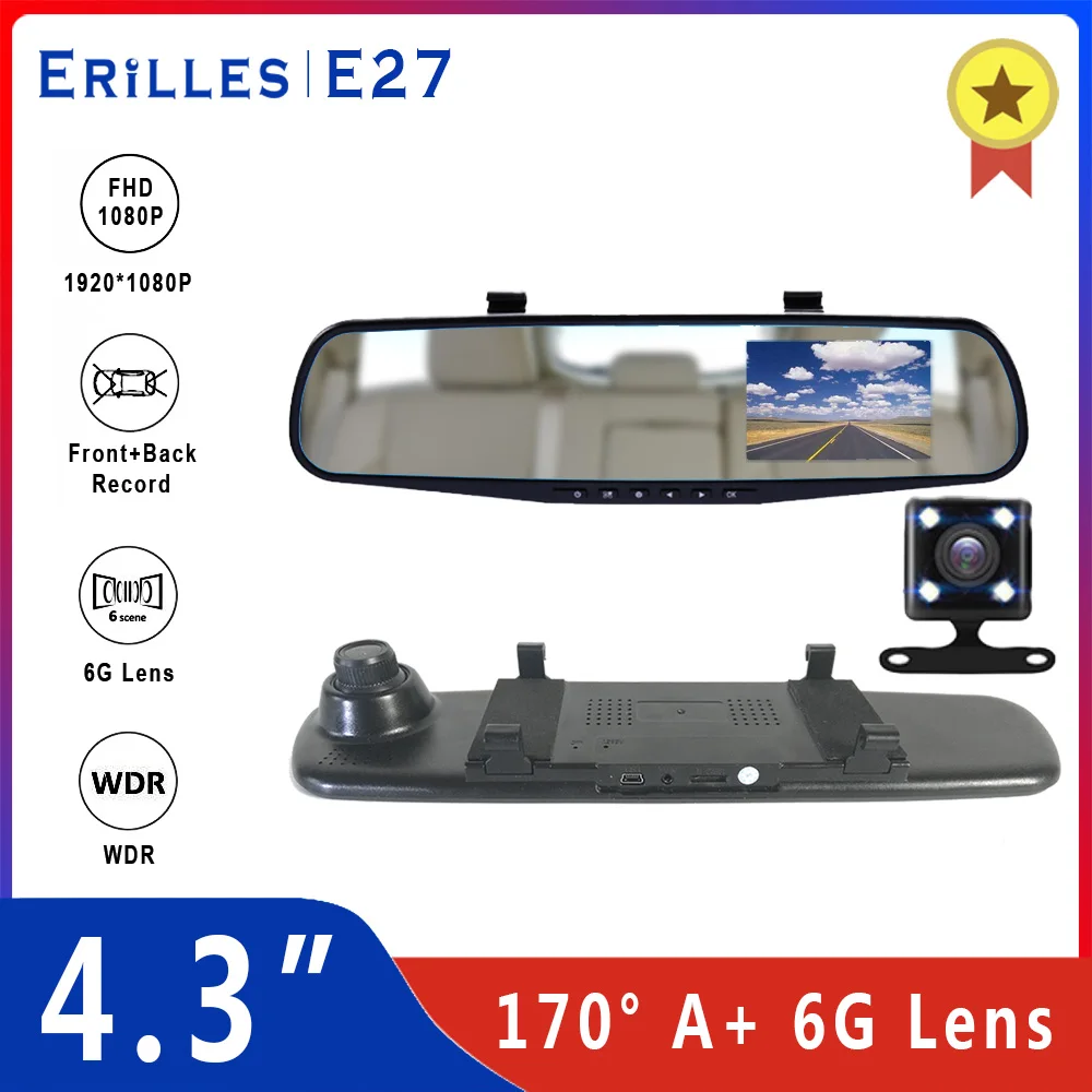 Автомобильное зеркало заднего вида 4 3 дюйма Автомобильный видеорегистратор full HD