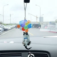 cat car hanging ornament with colorful balloon flying acrylic cat pendant car interior decor home decor backpack keychain gifts