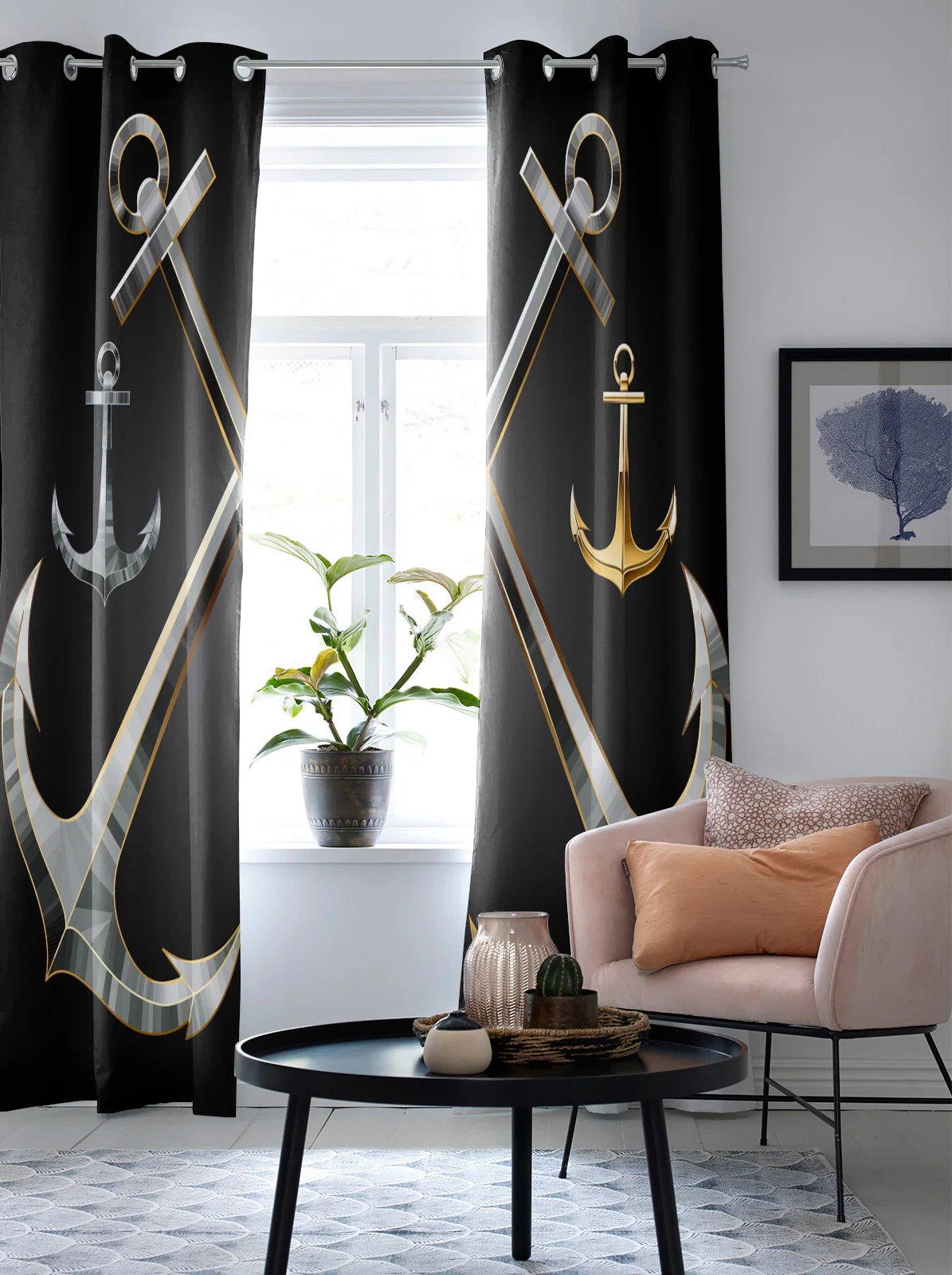 Якорная металлическая Серебряная морская оконная занавеска для кухни гостиной