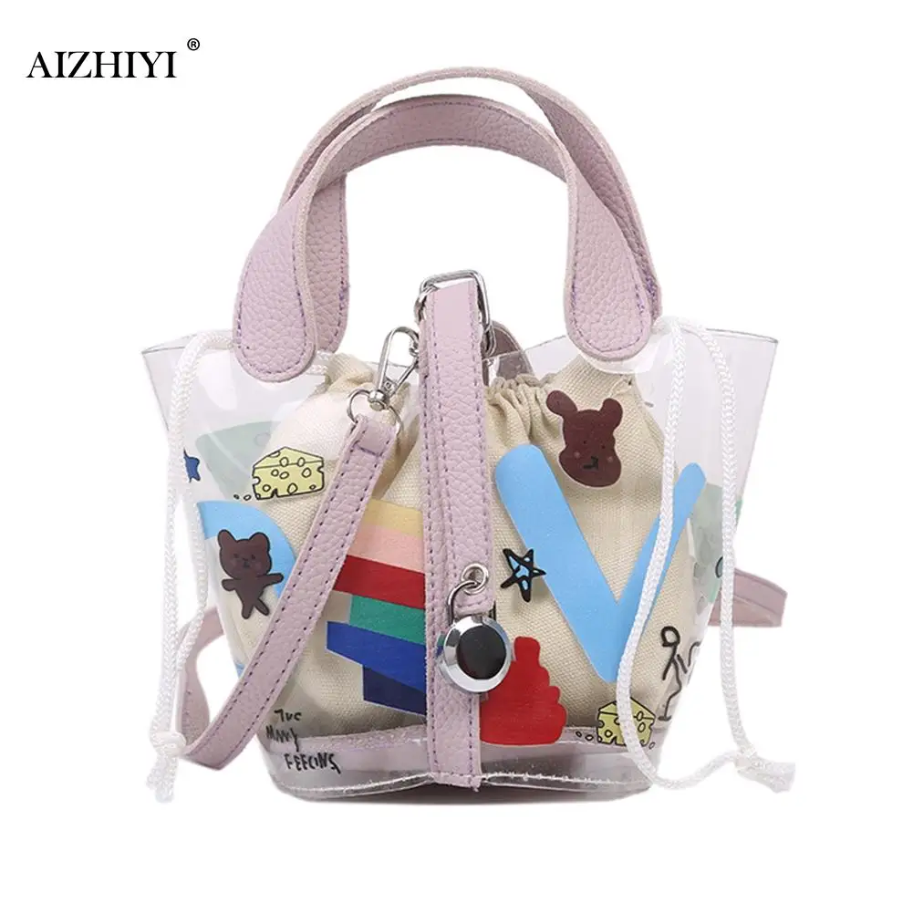 Модная Изысканная сумка для покупок прозрачная из ПВХ дамская ведро с граффити