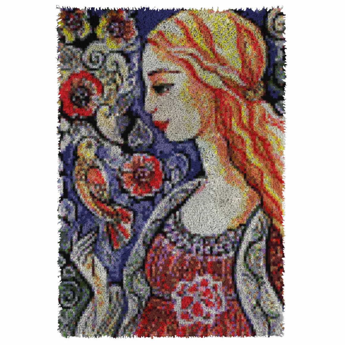 

Latch Hook Rug Kits Flower Girl Unfinished Crocheting Tapestry 3D Yarn Needlework Cushion Sets for Embroidery