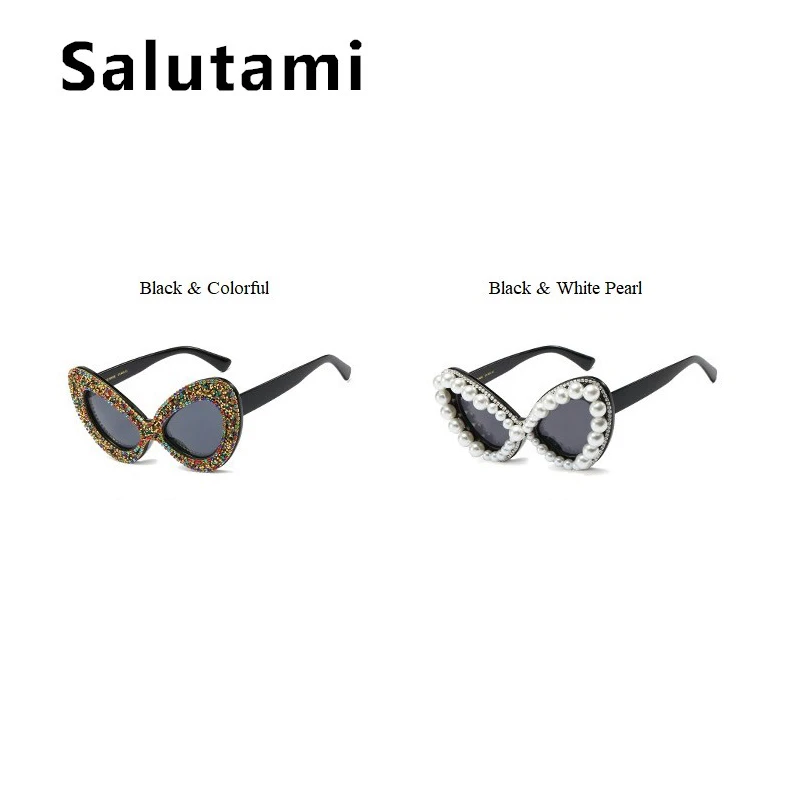 

Oversized Bow Shape Cat Eye Sunglasses For Women Full Crystal Pearl Frame Party Prom Eyewear Female Unique Sexy Luxury Shades