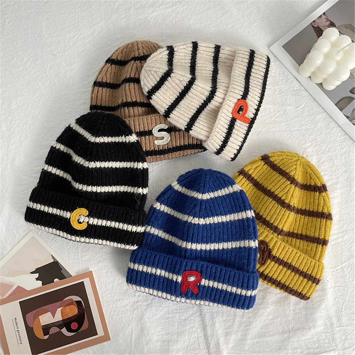 Baby Hat for Boy Warm Baby Winter Hat for Kids Beanie Striped Letter Knit Children Hats for Girls Boys Baby Cap Newborn Hat 1PC