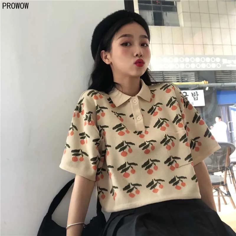 2020 Милая Вязаная футболка с цветочным рисунком регулируемой талией на пуговицах