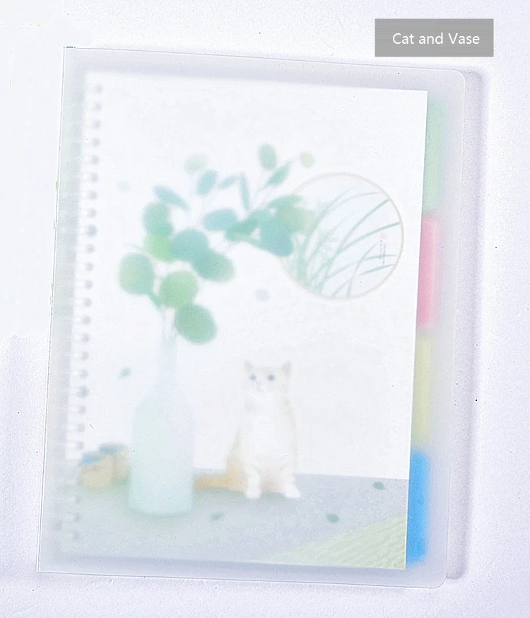 Cat and Vase Harphia A5 B5 Kawaii спиральный разделитель для блокнота, милый тонкий органайзер, разделитель страниц, 4 листа, ПП матовая пластина, индексная бумага - Цвет: Cat and Vase