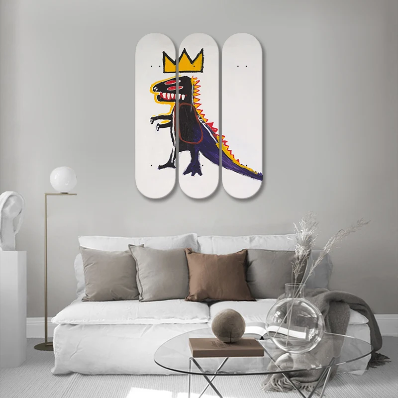 

Maple World Famous Decorative Skateboard Art Collection Skate Deck Graffiti Jean Michel Basquiat for Teen Room Men Cave Decor