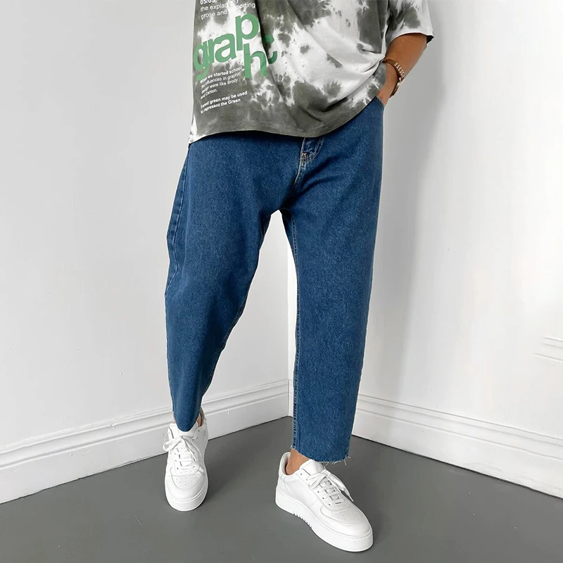 

Модные мужские джинсы с широкими штанинами, Новинка осени 2021, уличная одежда, прямые мешковатые джинсовые брюки, мужские Брендовые брюки