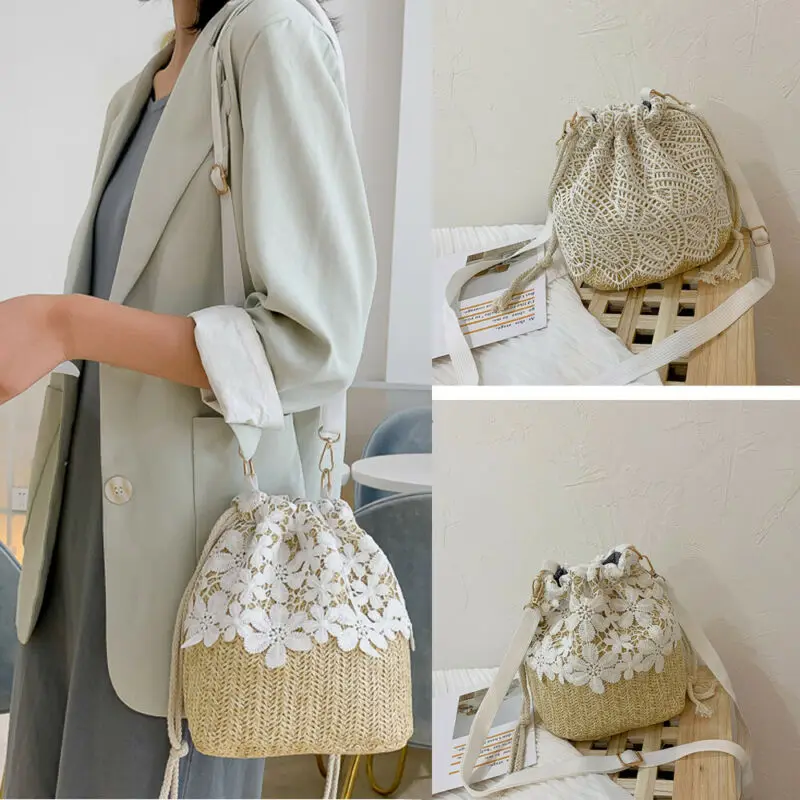 Плетеная соломенная сумка-тоут на ремне для женщин богемный Плетеный тоут через
