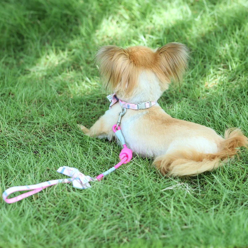 Поводок для ошейника домашних животных клетчатый бант из нейлона регулируемый