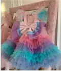 Красивое платье длиной до колен для девочек Многоярусное Тюлевое платье для маленьких принцесс на день рождения платье для фотосессии на церемонию