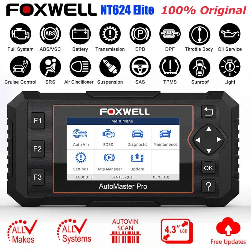 Автомобильный сканер Foxwell NT624 Elite OBD2 диагностический инструмент для всех систем EPB