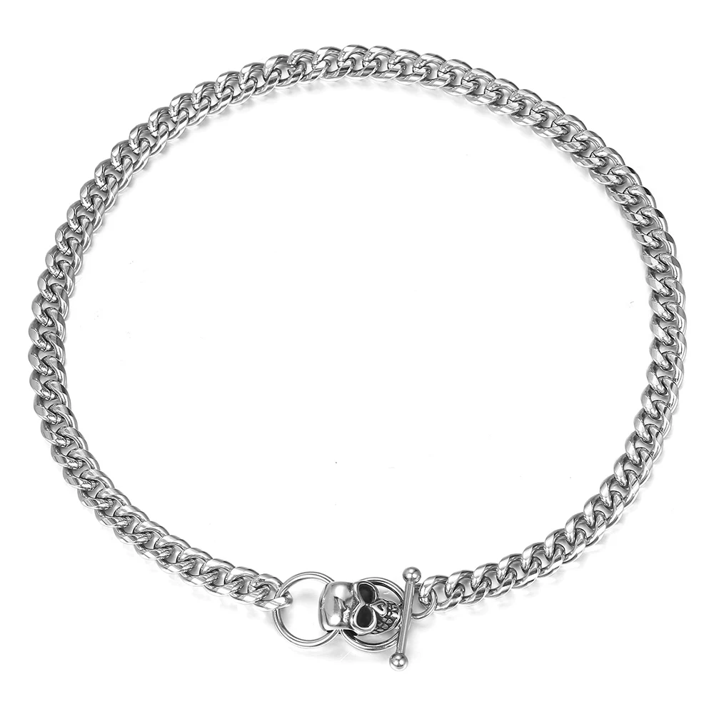Chunky Stainless Steel Big Skull Charm Necklace for Men Women Cuban Curb Link Chain Toggle Clasp Punk Gothic Jewelry Gift DN263 | Украшения