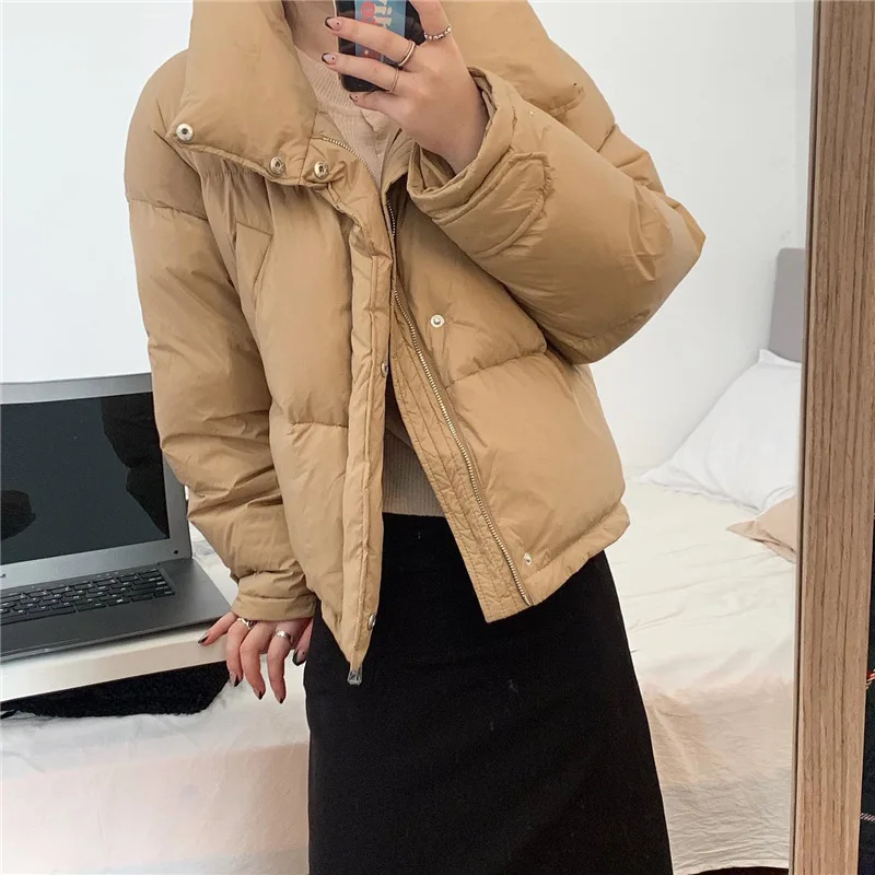

Fashion Bubble Coat Khaki Standard Collar Oversized Short Jacket Winter Autumn Female Puffer Padded Parkas 2021 Hot INKEO 9O117
