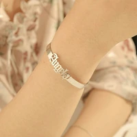 custom name bangle adjustable bracelet stainless steel personalized nameplate bangles dainty jewelry for women birthday gift