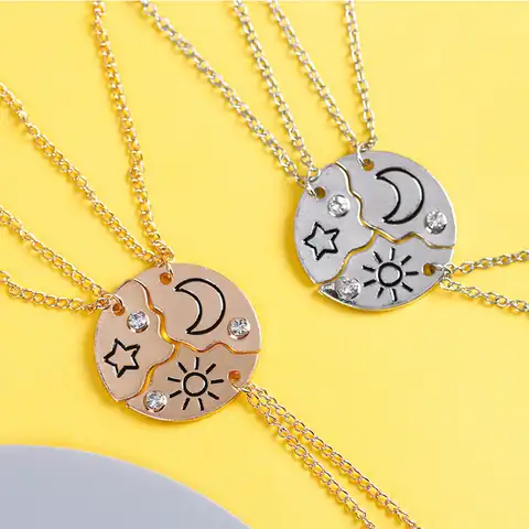 Комплект из 3 предметов, комплект одежды, изображение солнца, Луны и звезды, кулон ожерелье лучший друг Bff дру ожерелье ювелирные изделия