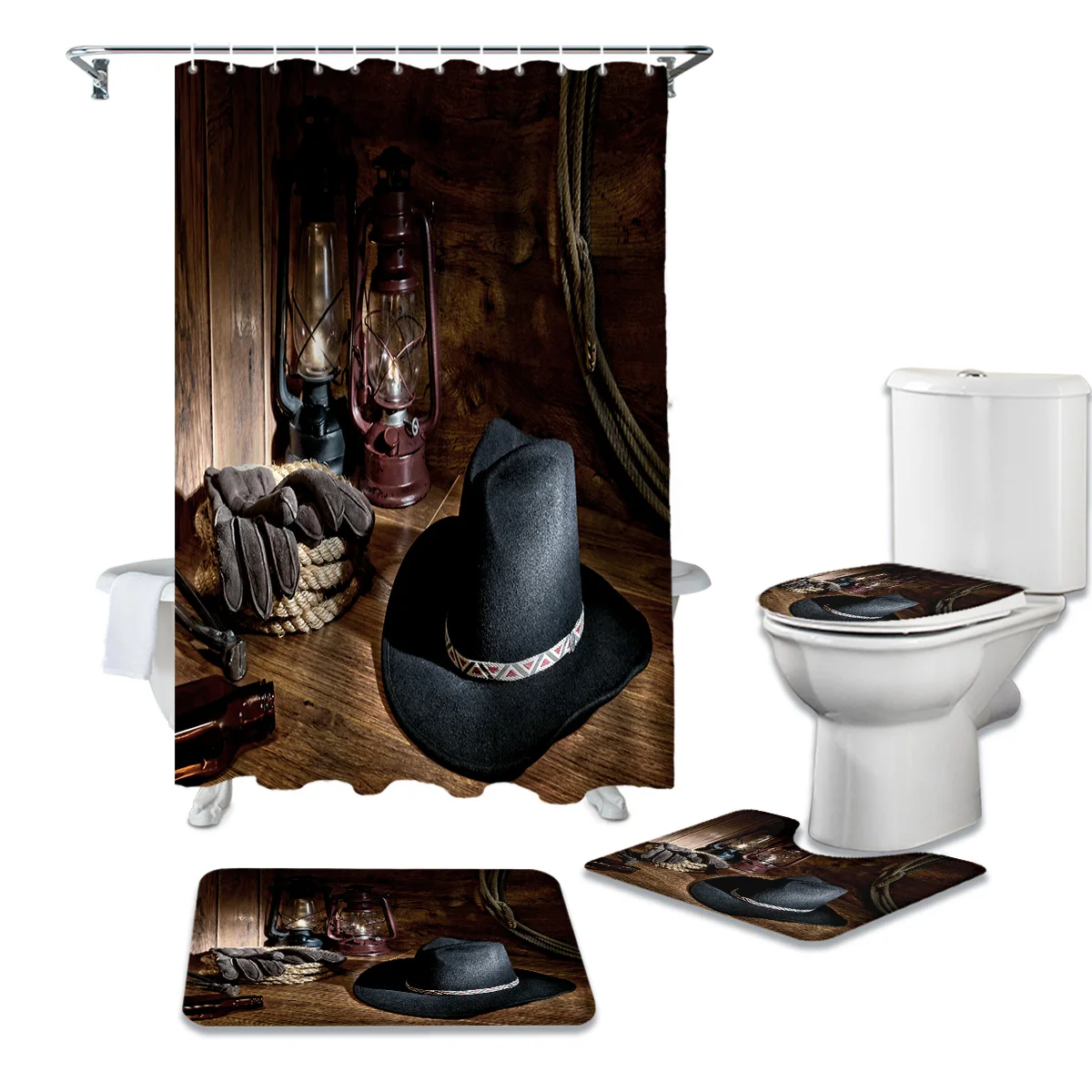 Наборы занавесок для душа в Западном ковбойском стиле Нескользящие коврики