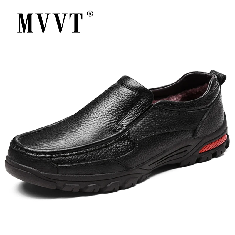 MVVT Plus Size Genuine Leather Shoes Men Winter Slip On Loafers Casual Height Increasing Business Snow | Обувь