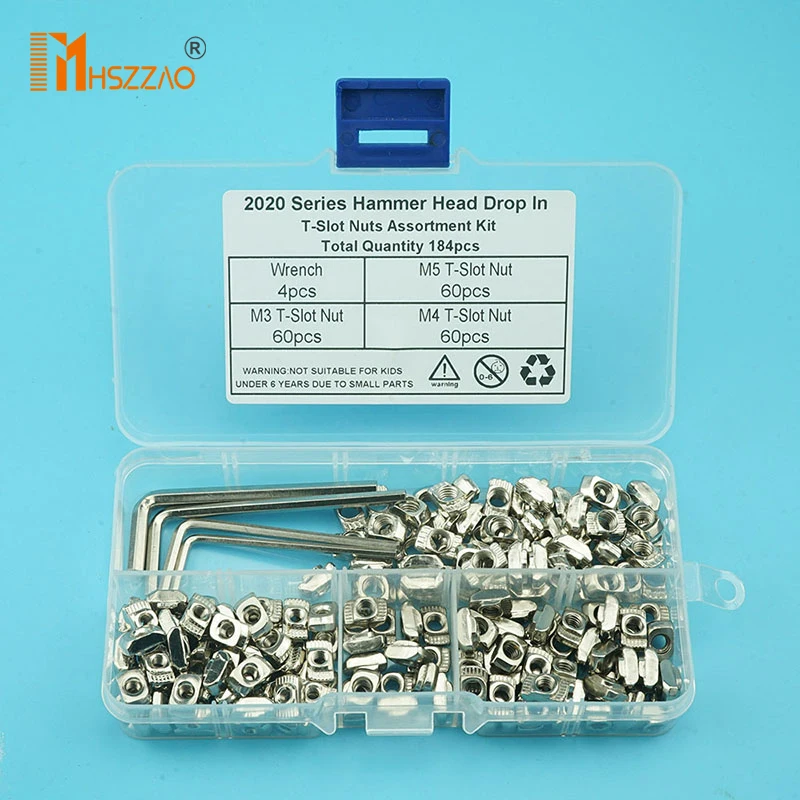 

184 pcs M3-M4-M5 with wrench Slot T-nut Sliding T Nut Hammer Drop In Nut Fasten Connector Boxed set