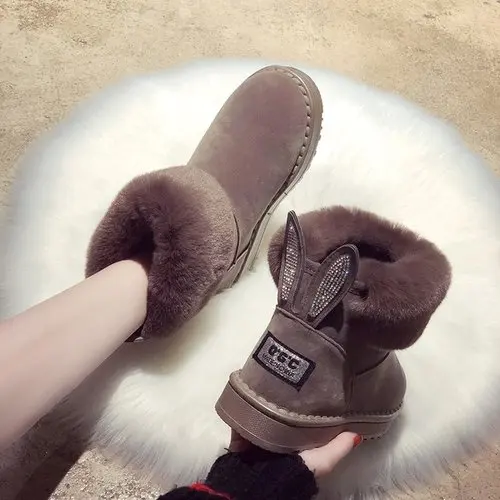 Khaki Женские ботинки из натуральной кожи с натуральным лисьим мехом; брендовая зимняя обувь; теплые черные повседневные женские зимние ботинки с круглым носком размера плюс - Цвет: Khaki