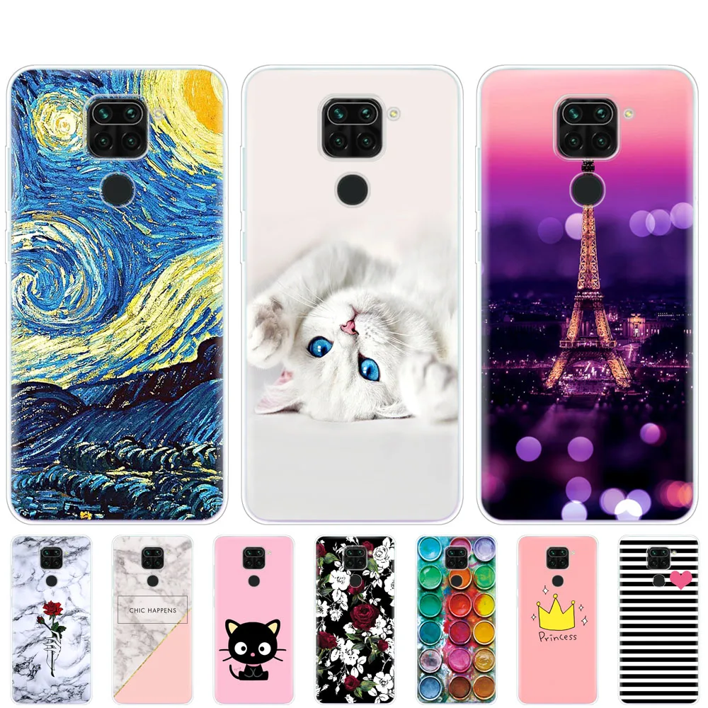 

For Redmi Note 9 Case cover Soft Tpu silicon coque On Redmi Note 9 Pro Bumper Funda Painted Shells Bags cute cat cartoon