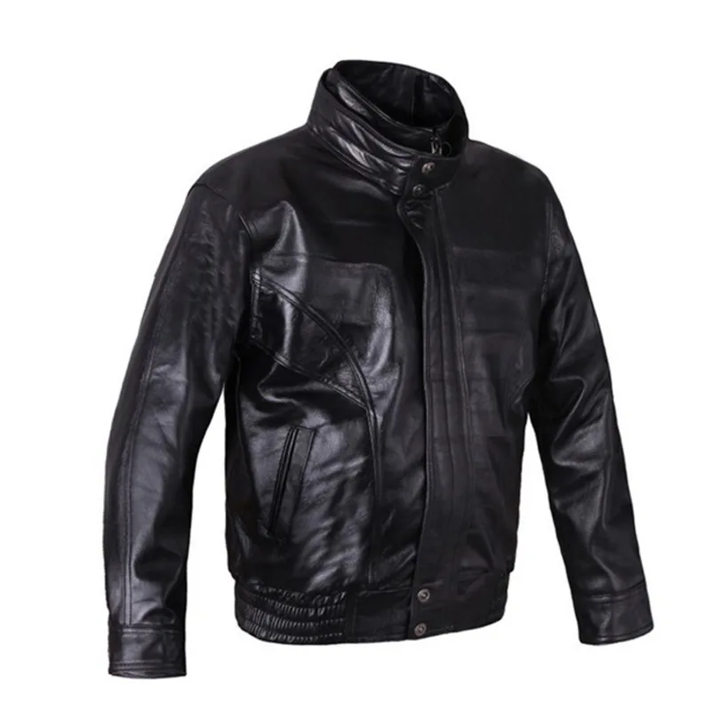

Motorcycle first layer cowhide middle-aged and elderly plus cotton loose winter pilot leather jacket leather leather men
