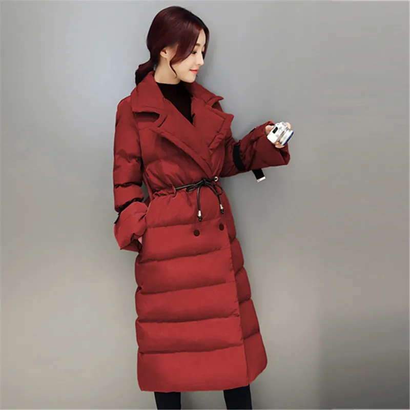 Han edition Women Winter Cotton Coat High quality New lace-up Thick Slim Outerwear Fashion temperament Female Long Parka ZX0149 | Женская