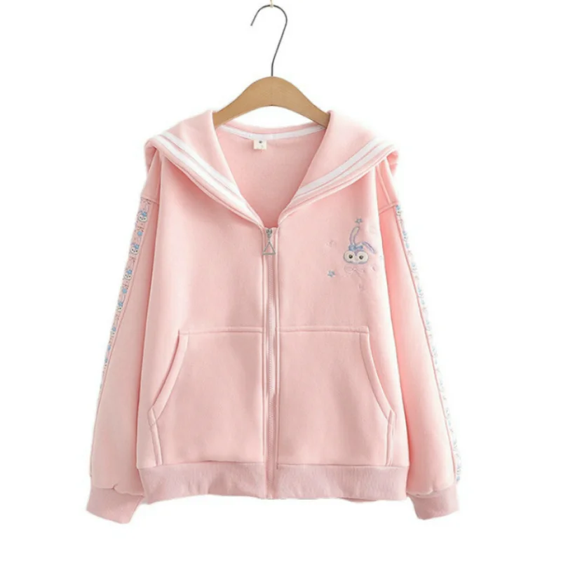 Куртка женская флисовая на молнии с вышивкой длинным рукавом и отложным