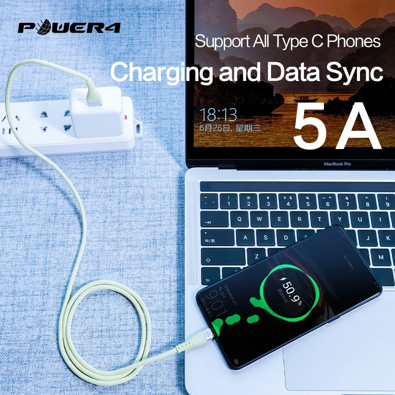 Power4 USB C кабель 5A флэш-зарядка usb type C Supercharge для huawei P20 совместимый 3A 2A быстрое зарядное устройство для samsung Xiaomi