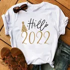 Женская Повседневная футболка Hello 2022, модная свободная футболка в стиле Харадзюку С буквенным принтом, круглым вырезом и короткими рукавами, летняя домашняя Новогодняя футболка
