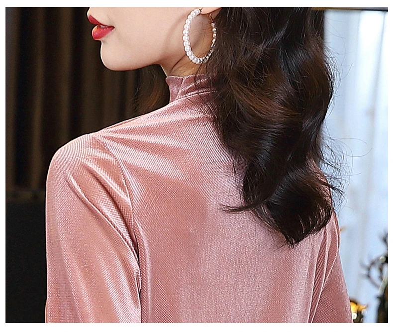 

Autumn Long Sleeve Blouse Women Blusas Mujer De Moda 2021 Velour Winter Clothes Women Turtleneck Blouse Shirt Tops Blusa