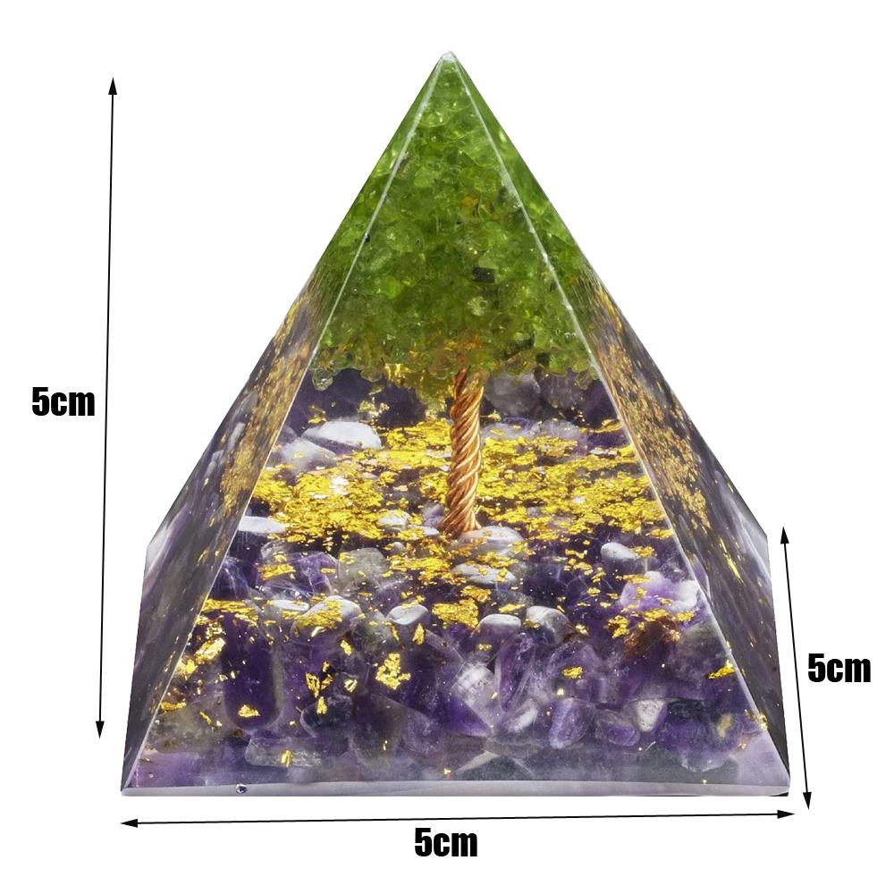 Высокое качество цветные Orgonite Древо жизни Пирамида аметист перидот исцеления с