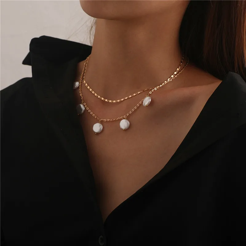 Многослойное короткое ожерелье-чокер в стиле панк массивная жемчужная подвеска