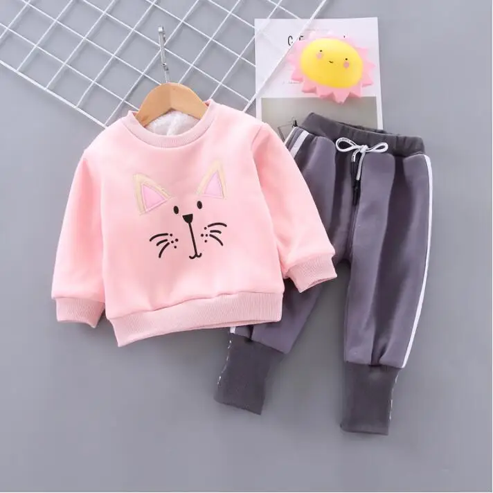 Новая зимняя детская одежда теплые комплекты одежды с рисунком кота для малышей
