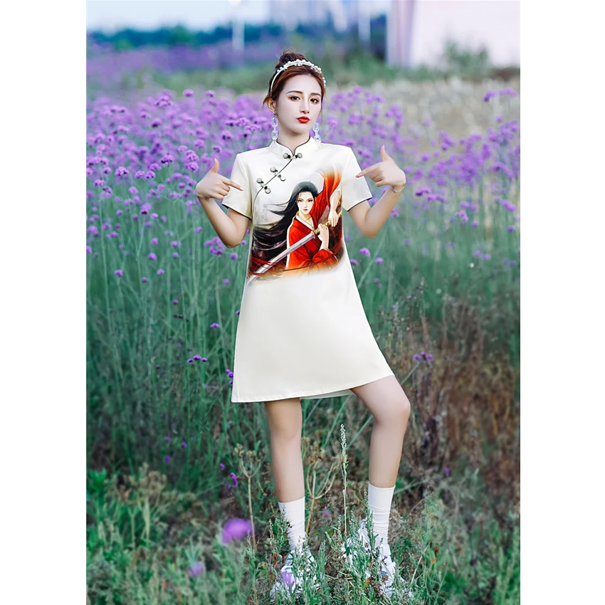 Женское винтажное платье-Ципао повседневное Свободное платье в китайском стиле