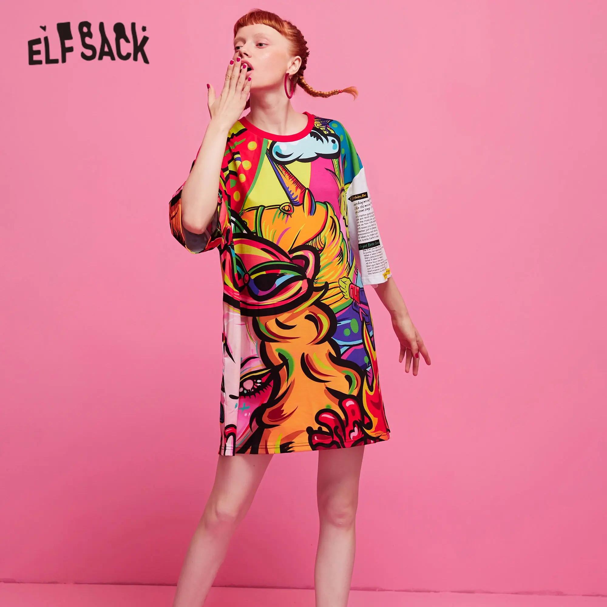 ELFSACK женское платье с цветным карманом и круглым вырезом Новинка лета 2020