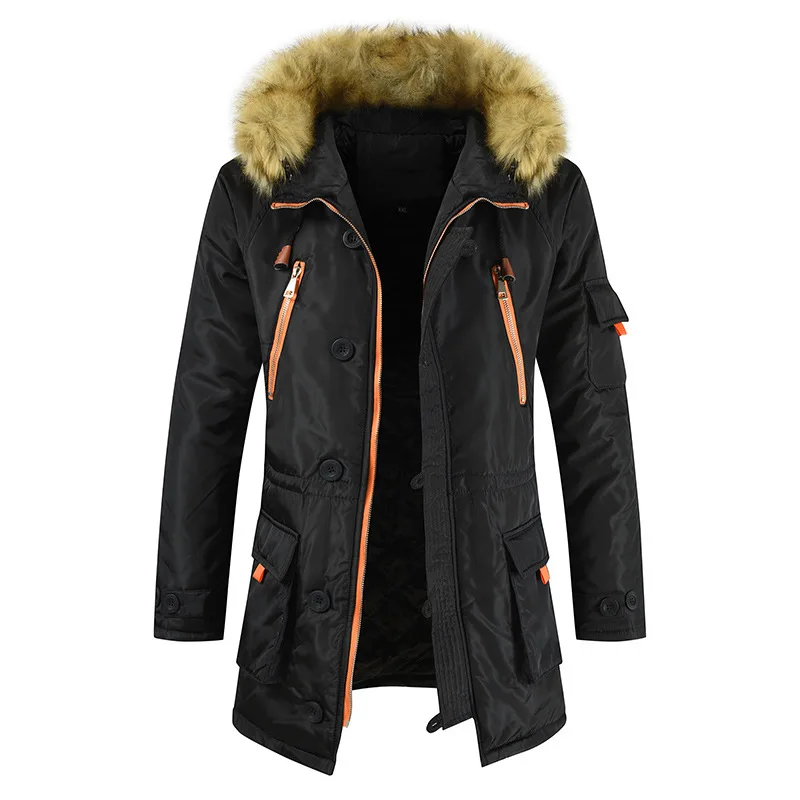 

Парка мужская на флисе, однотонная, с меховым воротником и капюшоном, большого размера, зима теплая непродуваемая куртка, S-8XL