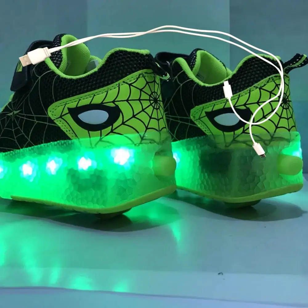 Для детей с двумя колесами светящиеся кроссовки зеленый розовый светодиодный