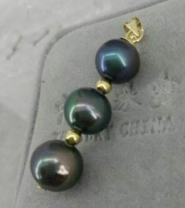 Black round AAA 9-10 mm natural Tahitian pearl pendant necklace 14k Gold | Украшения и аксессуары