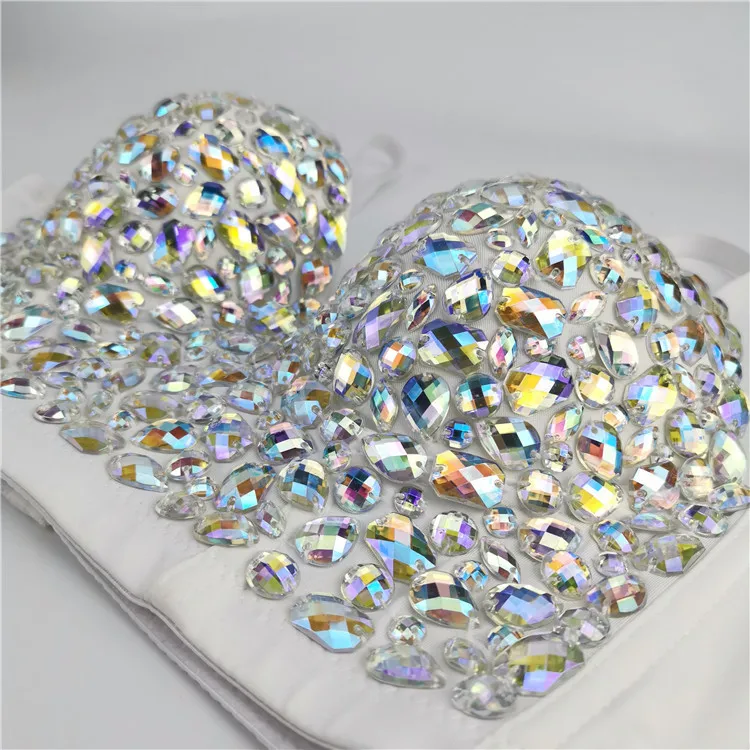 

Summer Breathable Minimalist Performance Clothing Hand Sewing AB Colored Diamond Tube Top Care Celebrity Stage Sling for Women