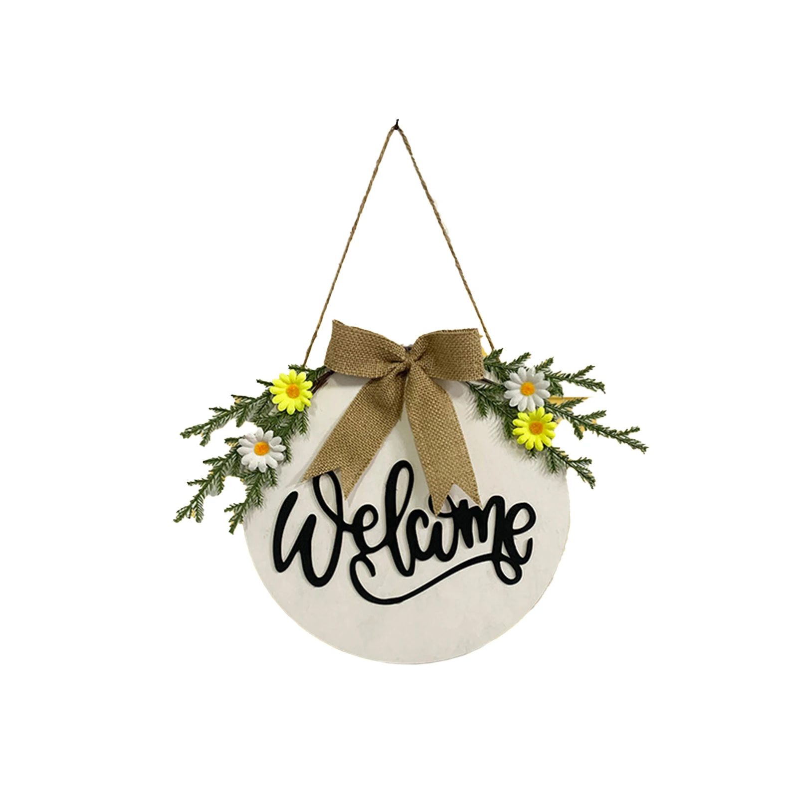 

Front Door Round Sign Decor Outdoor Hanging With Artificial Plants For Farmhouse Porch Home Art Decoration Garden Wall