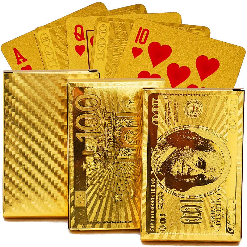 

EURO USD Back Golden Playing Cards Deck Plastic Gold Foil Poker Durable Waterproof Poker Magic Card Games Magic Tricks Props