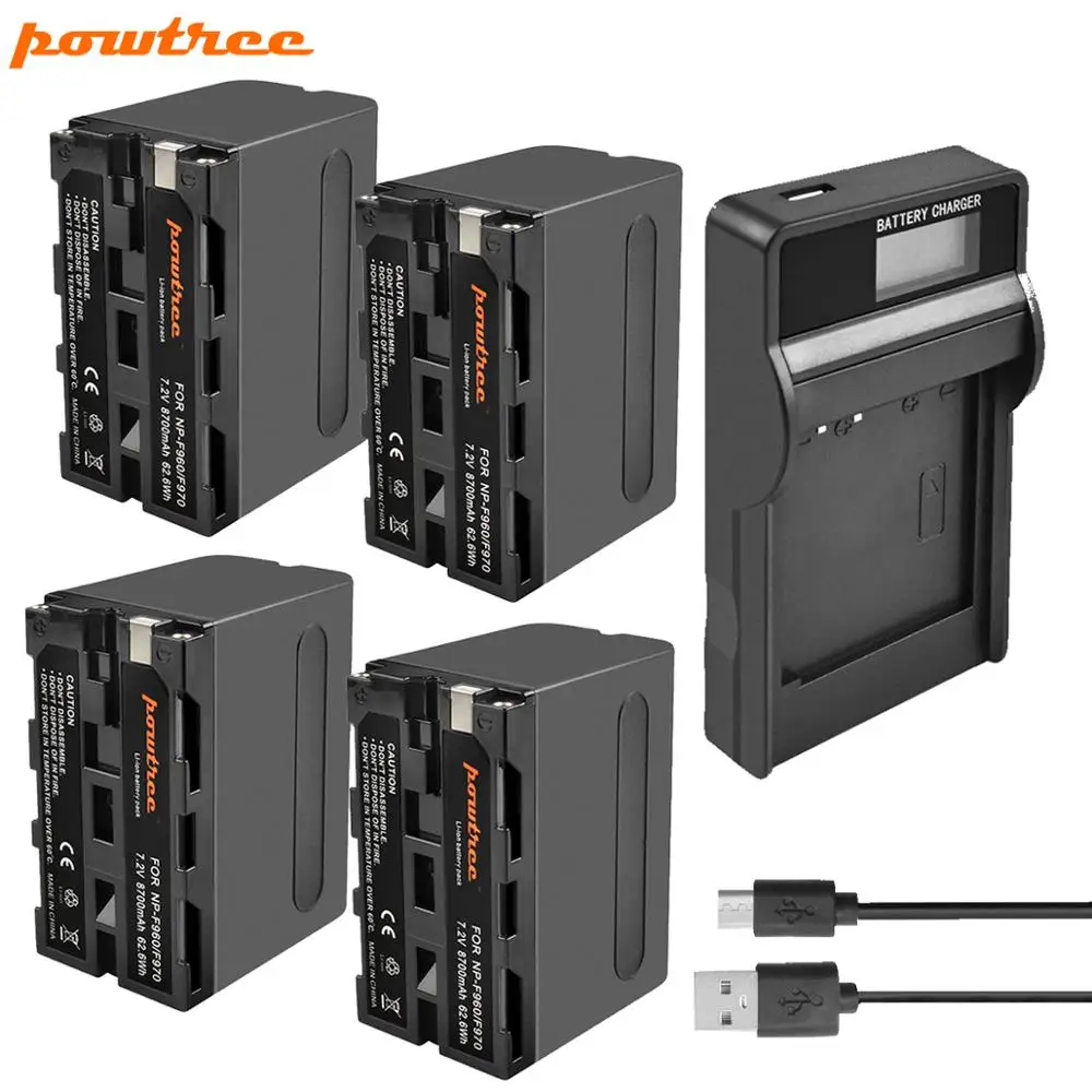 Powtree NP-F970 NP-F960 np F970 Аккумуляторы 8700 мАч со светодиодным индикатором питания +
