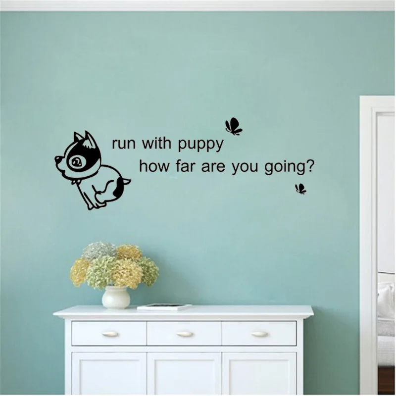 Run With Puppy как далеко вы идете надпись узор собака прекрасный стикер стены красота