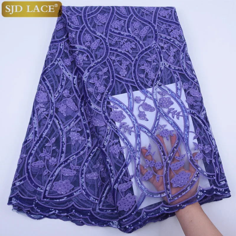 

SJD LACE African Net Lace Fabric High Quality Nigerian French Mesh Lace Fabric Embroider Sequins Milk Silk Lace For Wedding1777B
