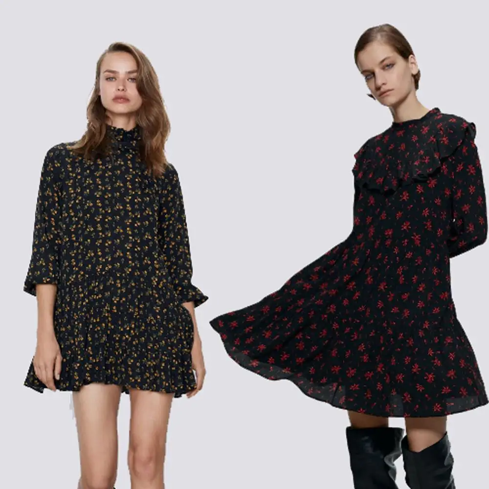 Женское платье с цветочным принтом ZA Модное Новое весеннее ламинированное