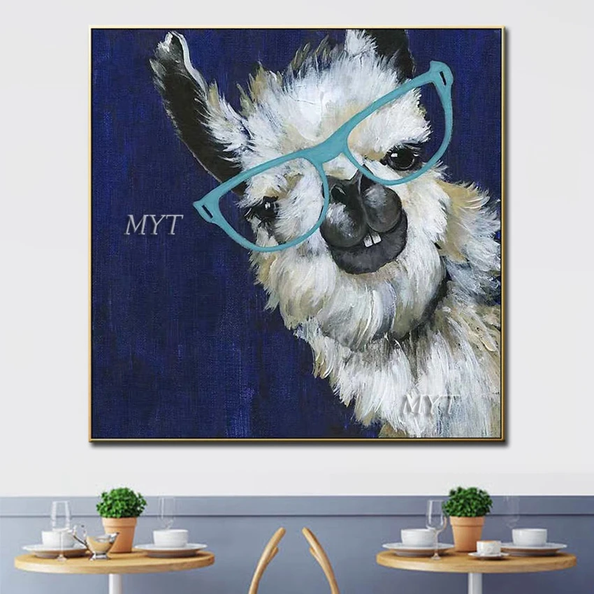 

Картина без рамки ручная роспись 100% Милая Альпака картина маслом на холсте Мультяшные животные Настенный декор художественные картины для ...