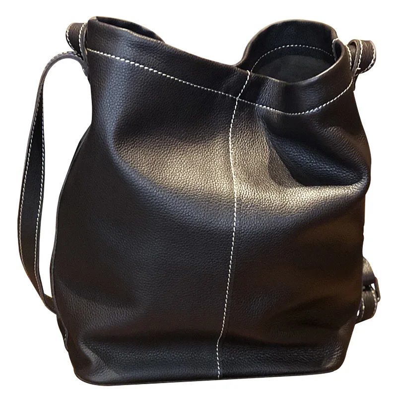 

Bestform Fashion Genuine Leather Women Handbags 2020 New Leisure Soft Cowhide Bucket Shoulder Bags Large Capacity Messenger Bag