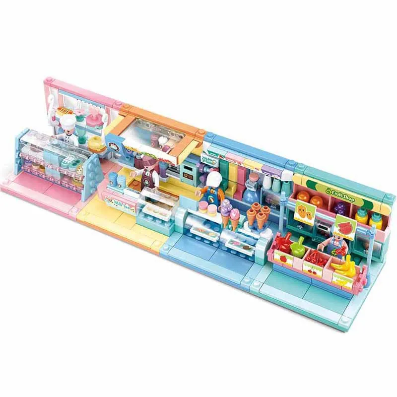 

SLuban MINI Hand-Made 4 IN 1Girl Minifigures Street View House Building Blocks Children's Educational Toys For Childs Gift